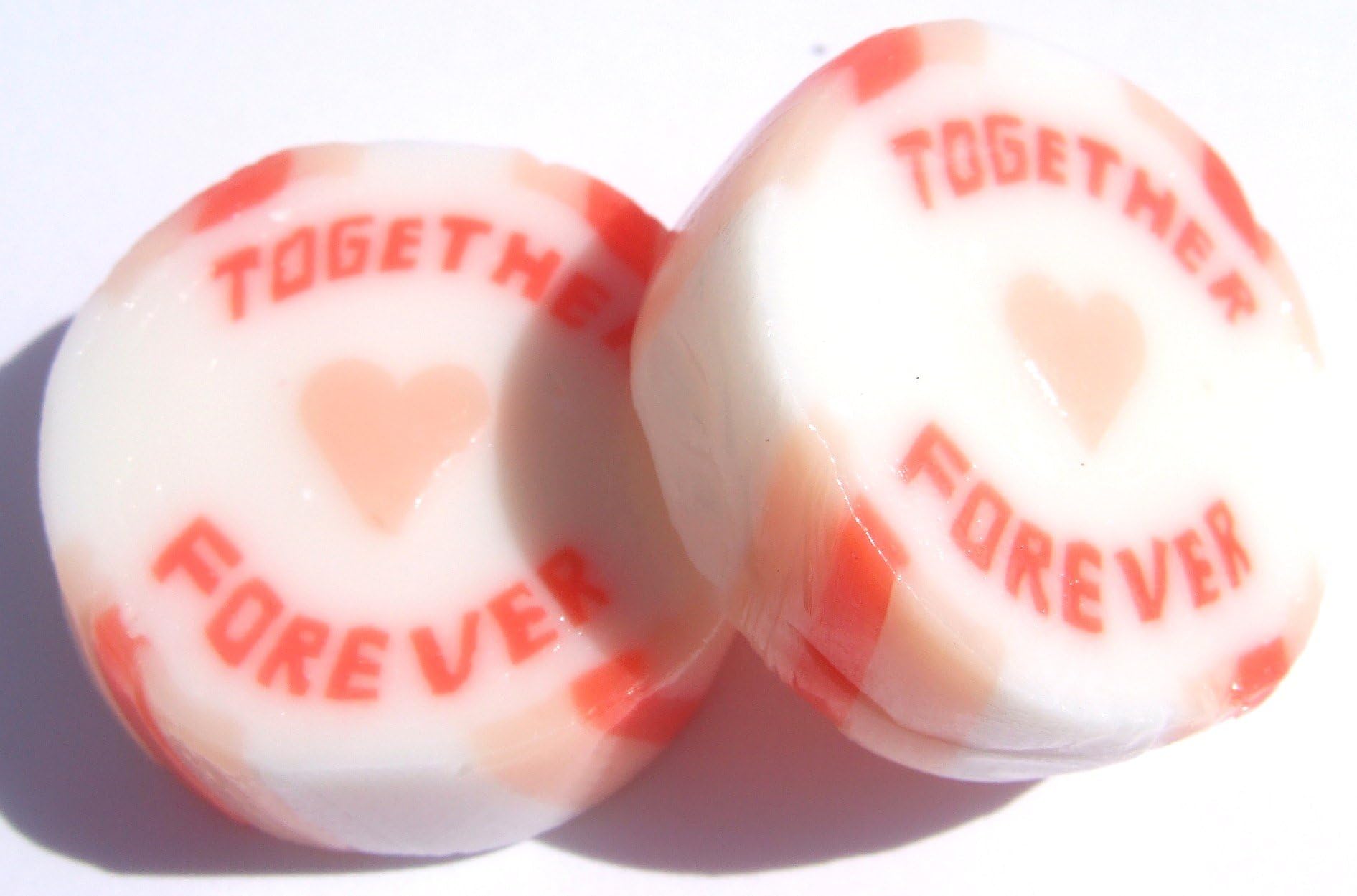 100 x Orange & Peach Wedding Favour Wrapped Rock Sweets with TOGETHER FOREEVER. Peaches and Cream Flavour