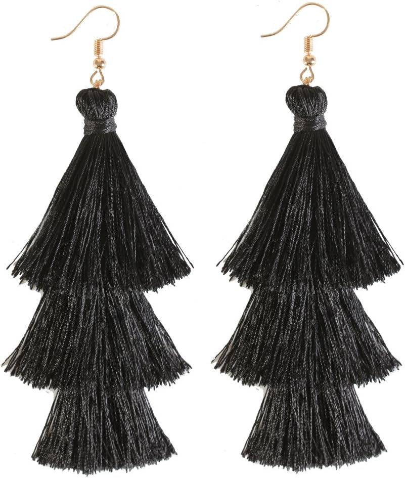 ELEARD Tassel Earrings Tiered Thread Tassel Dangle Earrings Statement Layered Tassel Drop Earrings