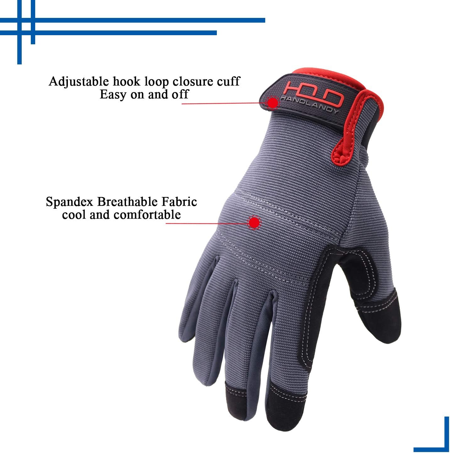 HLDD HANDLANDY Mens Firm Grip General Utility Light Work Gloves, Mechanic Gloves Touchscreen for Men Light Duty Safety Work Glove - Image 3