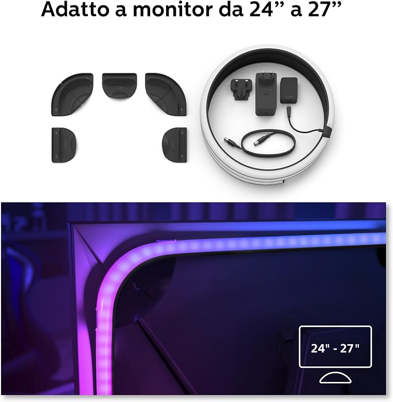 Play, Lightstrip Gradiend per Pc, 24-27", Hue Bridge Incluso, 18W