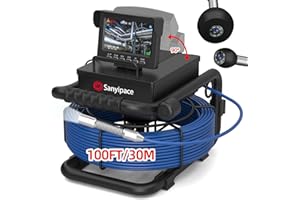 Sanyipace Sewer Camera 100FT/30M, 5600mAh Battery, 0.67in/17mm Pipe Inspection with Light, DVR & Audio Recorder, 4.3" Screen, 8 LEDs, 1000TVL Plumbing Snake, Included 16GB Card