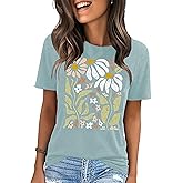 jusgai Women's Vintage Flowers Tshirts Floral Graphic Tees Wildflowers Shirts Summer Vacation Casual Short Sleeve Tops