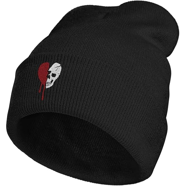 Gothic Skull Rose Beanie Hat - Embroidered Black Acrylic Knit Cap For Men & Women, Warm Winter Goth Accessory