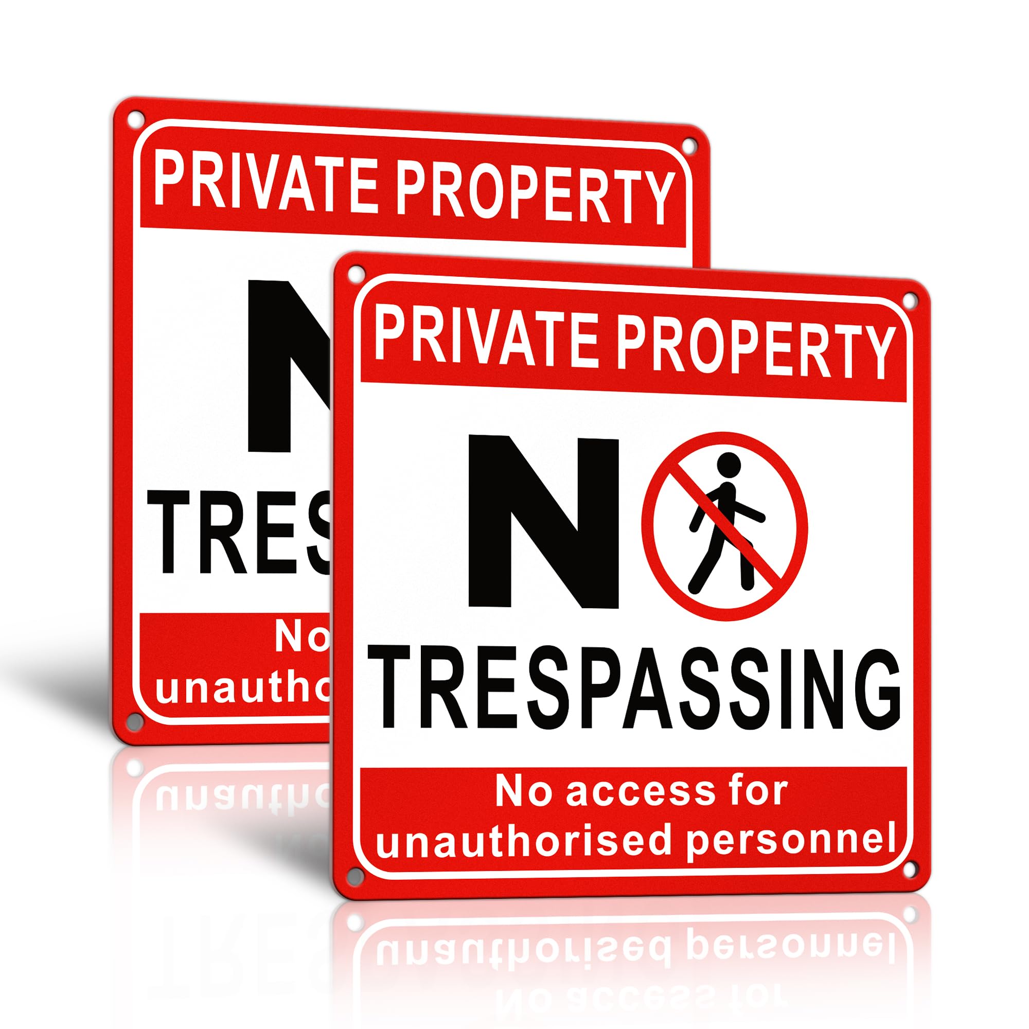 TAKULA Signs Private Property No Trespassing - 22 * 22CM No Unauthorised Access Signs for Outdoor Gate Fences | Pack of 2