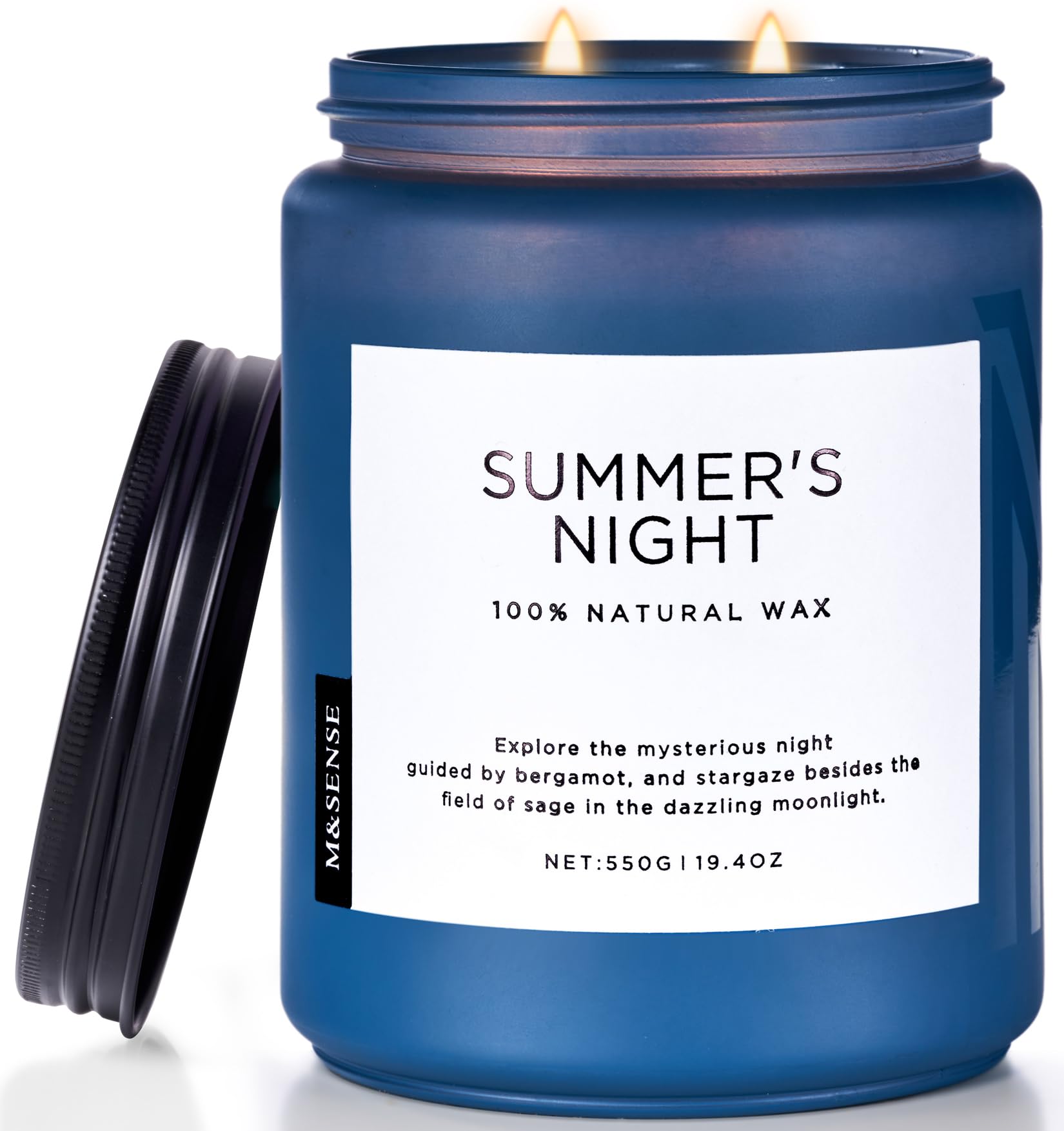 M&SENSE Summer's Night Scented Candle, 550g Natural Soy Jar Candle for Home, Medium 2 Wick Candle Gifts for Men, Up to 110 Hours Burn time, Manly Candles for Bedroom