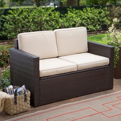 Amazon Com Coral Coast Berea Outdoor Wicker Storage Loveseat Kitchen Dining