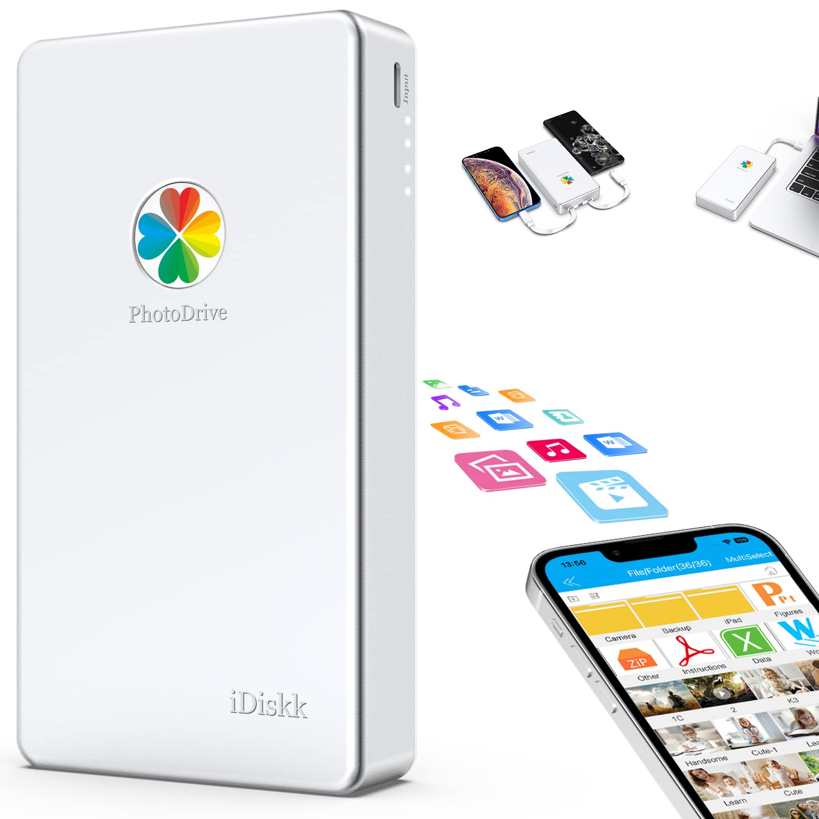 iDiskk MFi Certified 3 in 1 1TB Lightning External Hard Drive for iPhone with built in 3 cables,USB-C portable Hard Disk for TYPE-C devices,work with latest iPhone/iPad/Mac/PC and USB-C mobiles