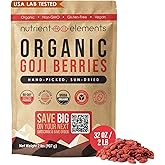 Nutrient Elements Goji Berries – 2 lb/32 oz – USDA Organic, Raw, Sun-Dried, Hand-Picked – Extra Large Dried Berries – Resealable Bag – Naturally Grown, No Additives