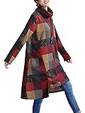 MISSLOOK Women's Long Sleeve Checkered Plaid Asymmetrical Tunic Top Midi Dress