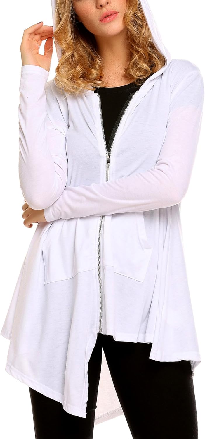 Zeagoo Womens Long Zip Up Hoodie Light Oversized Thin Tunic Hooded
