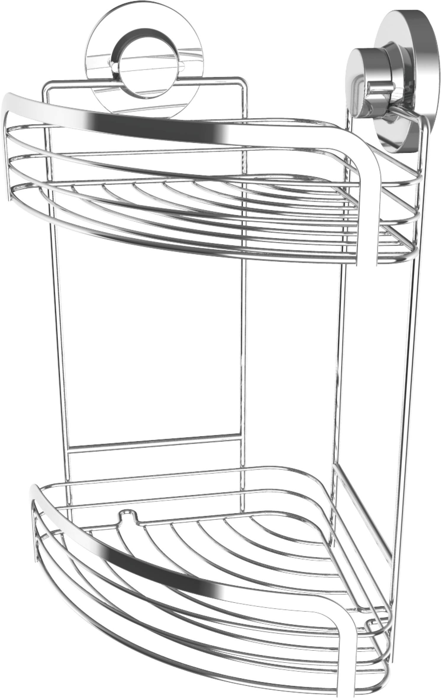 Cornat T340271 Corner Basket 3 in 1 - Two Extra Height Baskets - for Corner Mounting - 3 Different Mounting Options with Suction Cup, Adhesive Pad & Drilling - Chrome-Plated/Shower Shelf/Shower