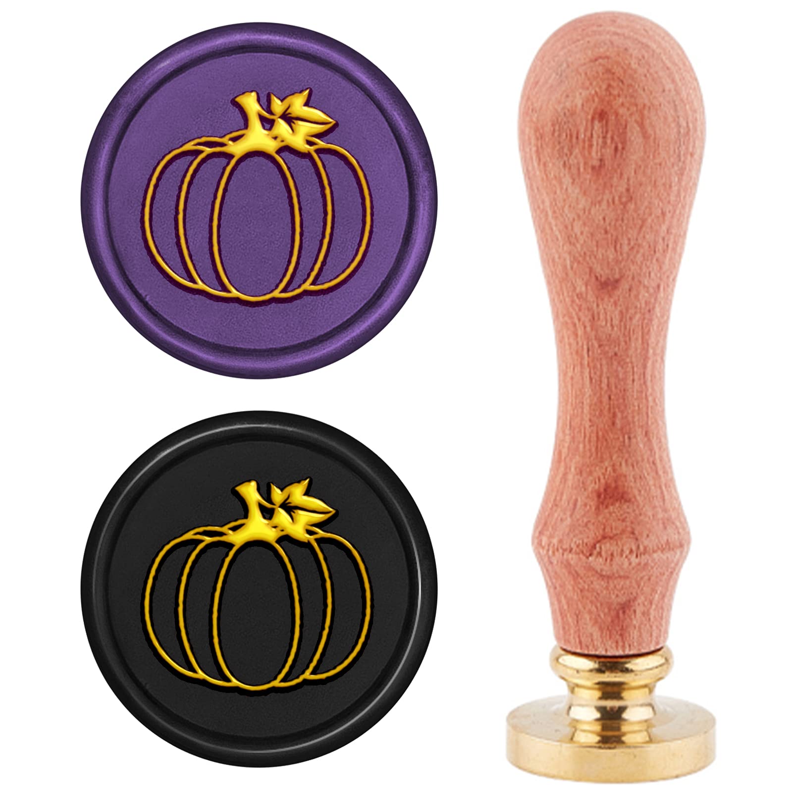 CRASPIRE Pumpkin Wax Seal Stamp Halloween Wax Sealing Stamps Thanksgiving Wedding Invitations Retro Vintage Brass Seal Head Wood Handle Removable for Autumn Full Christmas Party Greeting Card Letter