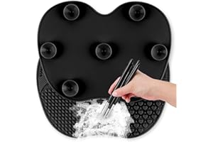 Ranphykx Silicon Makeup Brush Cleaning Mat Makeup Brush Cleaner Pad Cosmetic Brush Cleaning Mat Portable Washing Tool Scrubber with Suction Cup (black)