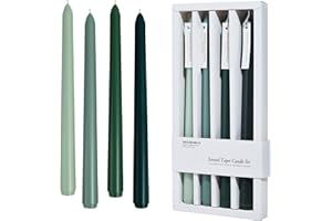 SENSE ISLAND Taper Candles 10'' Green Shades Ombre Colored Candle Sticks Set of 4 | Amber Sandalwood Scented, Natural Soy Candlesticks Colorful Pastel Jewel Tone Decor Centerpiece