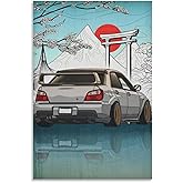 Fbroceh JDM WRX STI Car Poster Silver Gray Vintage Poster Decorative Painting Canvas Wall Art Living Room Posters Bedroom Painting 12x18inch(30x45cm)
