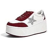 LUCKY STEP Women's Platform Chunky Sneakers Fashion Star Glitter Sparkly Wedge Walking Shoes High Heel Casual Shiny Thick Sole Footwear