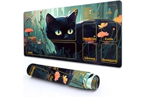 RMJKXQZG MTG Playmat with Zones 24" x 14" High Elastic Rubber Base Non-Slip Rubber Sole HD Printing Magic Playmat Mouse Pad, Black Cat in The Flowers