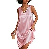Ekouaer Women's Satin Silk Nightgown V Neck Nightie Tank Sleepshirt Sleeveless Summer Dress Comfy Loungewear