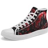 AWSOLE Men's Fashion High-top Canvas Shoes Stylish Gothic Skull Flat Walking Sneaker Unisex Breathable Lightweight Shoes