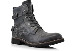 Polar Fox Men's Military Style Combat Boot Collection | Men's Cap Toe Ankle Boots with Lace-Up & Side Zipper