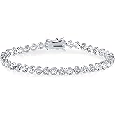 MDFUN 18K White Gold Plated Round-Cut Full CZ Link Bracelet Classic Hypoallergenic Cubic Zirconia Tennis Bracelet for Women