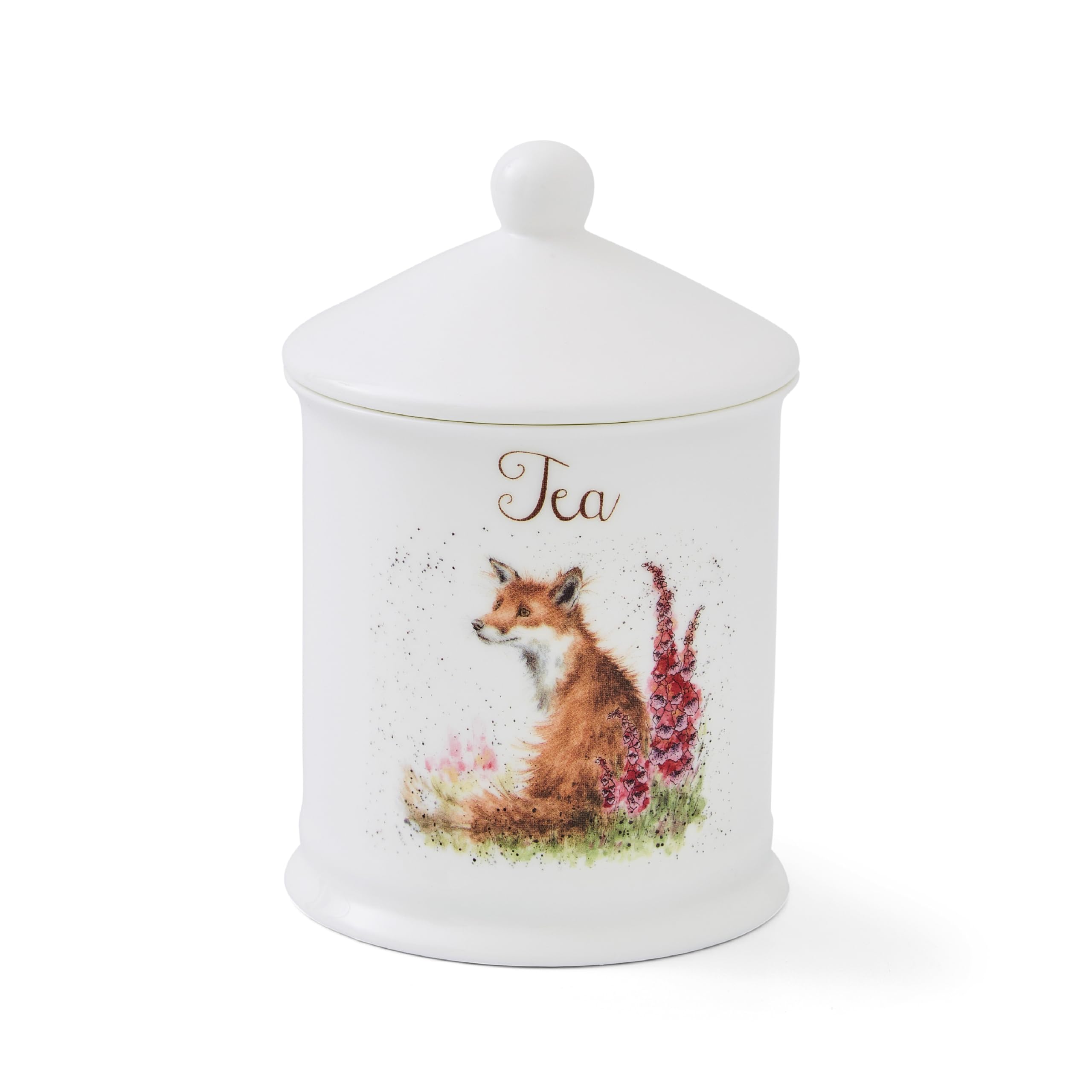Royal Worcester x Wrendale Designs Tea Canister with Lid - Fine Bone China Tea Bag Storage Jar with Charming Fox Illustration by Artist Hannah Dale, 15.5cm