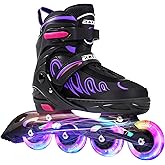 ECOO Inline Skates for Girls and Boys Ages 5-8 8-12 Light up Wheels, Adjustable Size Roller Skates Blades Kids Adult Women Outdoor