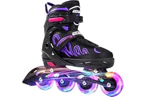 ECOO Inline Skates for Girls and Boys Ages 5-8 8-12 Light up Wheels, Adjustable Size Roller Skates Blades Kids Adult Women Outdoor