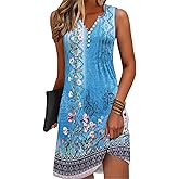 Disamer Beach Dresses for Women 2026 Vacation Swim Cover up V-Neck Summer Dress Button Down Sleeveless Boho Floral Sundress