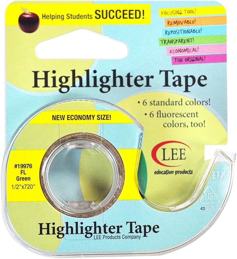 Removable Highlighter Tape 1/2in x 20yds Fluorescent Green