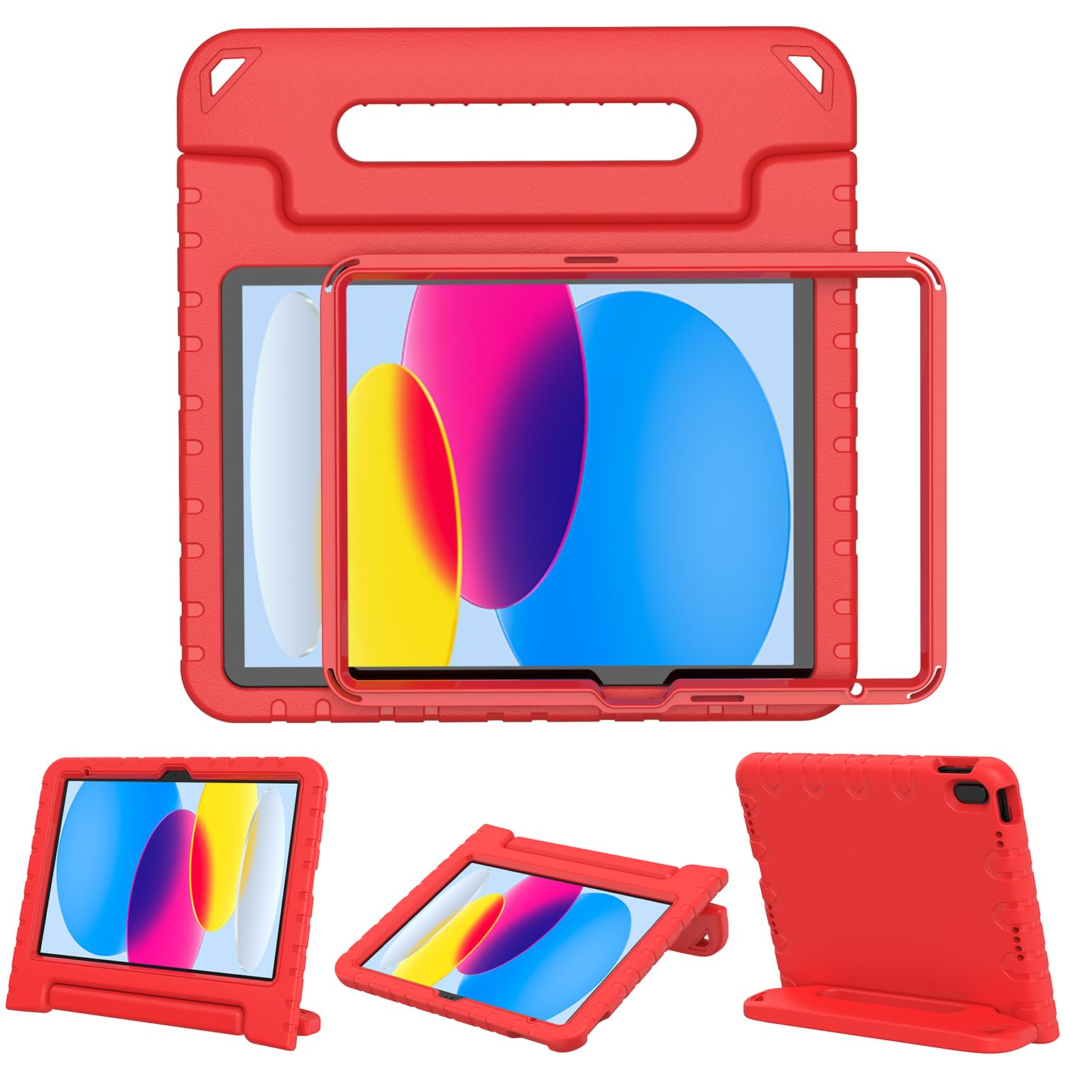 Surom Kids Case for iPad (A16) 11th Generation 11 inch 2025/10th Generation 10.9 inch 2022, with Built-in Screen Protector, Shockproof Convertible Handle Stand Protective Cover, Red