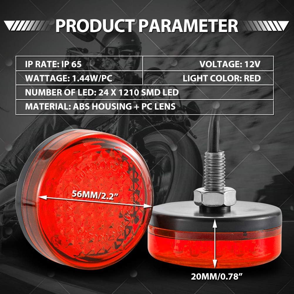 NATGIC Motorcycle Indicator Light Round 24 LED Universal Motorcycle Reflectors Tail Lamps Brake Marker Lights for Auto Vehicle Truck Trailer RV ATV Motorbike - Image 5