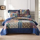 VISIMISI Cotton Bedspread Quilt Sets Reversible Bedding Coverlet Sets 3 Pieces Patchwork Blue Vintage Floral Paisley Bedspread, Queen Size