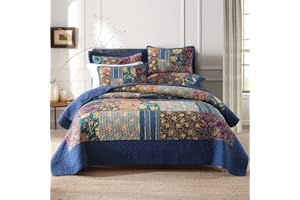 VISIMISI Cotton Bedspread Quilt Sets Reversible Bedding Coverlet Sets,3 Pieces Paisley Vintage Floral Rustic Patchwork Bedspr