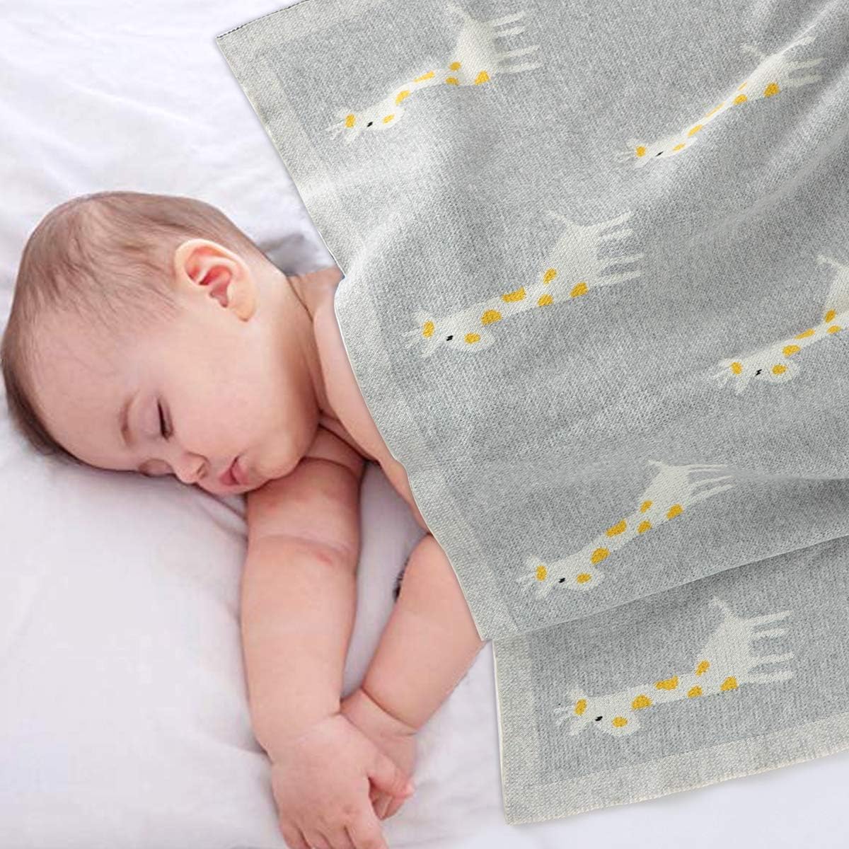 mimixiong Soft 100% Pure Organic Cotton Knitted Newborn Baby Blanket, Swaddle Blanket, Giraffe Grey (80 x 100cm) - Image 3