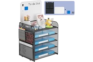 Desk Organizer with Erase Board, Storage Bag, Pen and Whiteboard Eraser, 5-Tier Paper Letter Tray File Organization: Mesh Wor