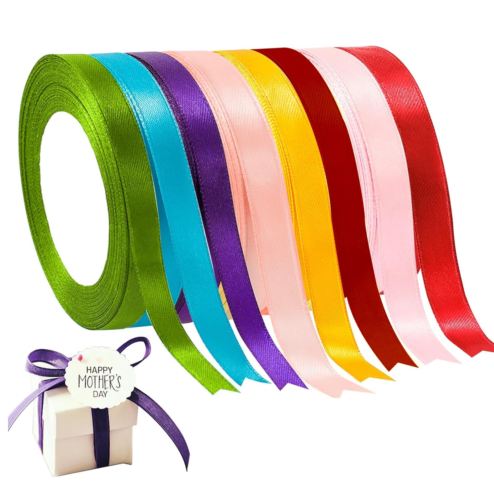 Gift Ribbon, 8 Colours Bow, 2 cm x 220 cm, Polyester Satin Ribbon, Satin Ribbon for Gift Wrapping, Crafts, Hair Bows, Bouquet, Decoration