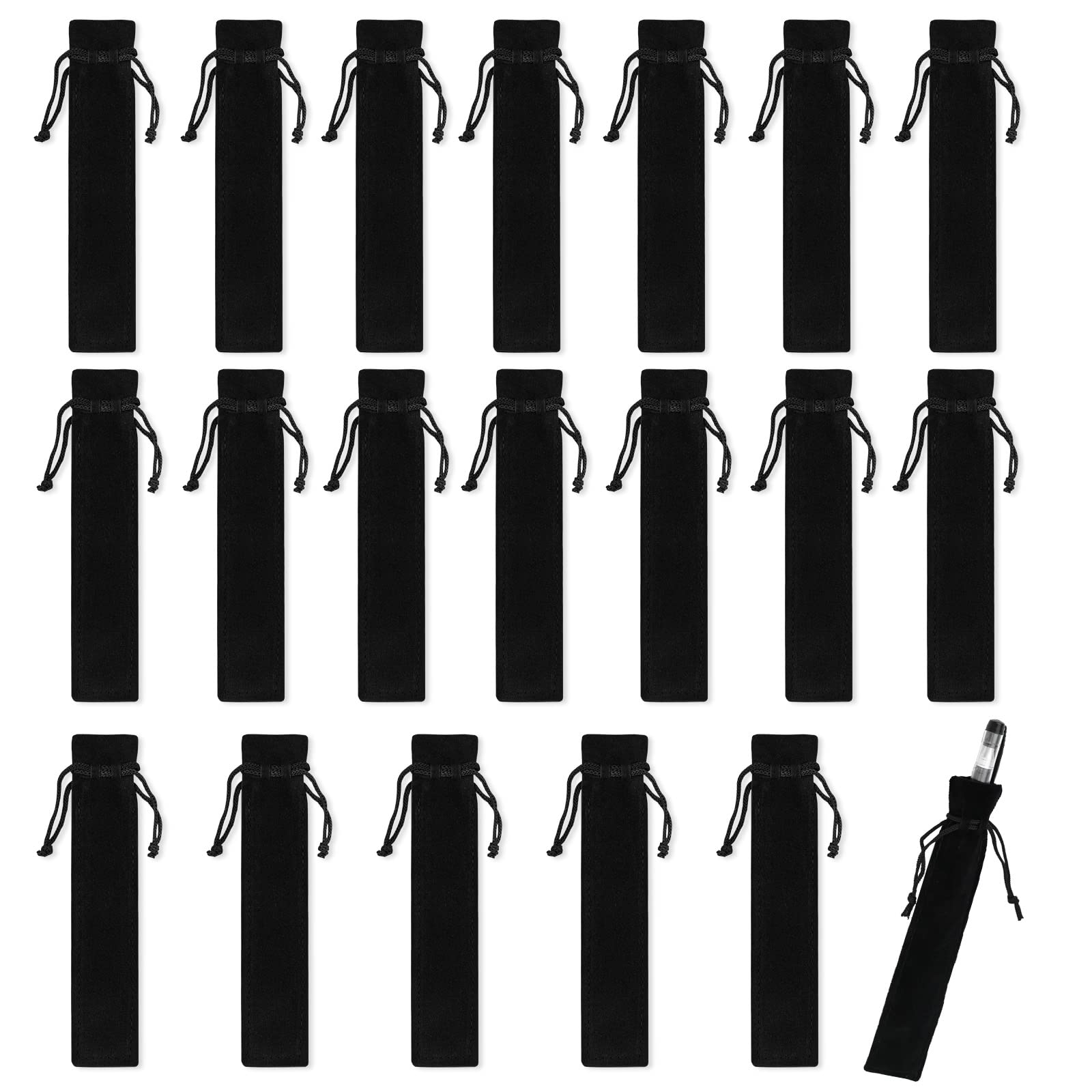 Bekecidi 20 Pieces Velvet Pen Pouch Drawstring Pen Pouch Pen Gift Bags Single Pen Holder Packaging Sleeve for School Office Business Gift (Black) — image 1