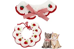 GIOCOCO 2PCS Cat Collar, Kitten Collar with Cute Bow Tie and Strawberry Pattern no Bell, Crochet Strawberry Cute Cat Collars for Girl Boy Cat and Small Pet