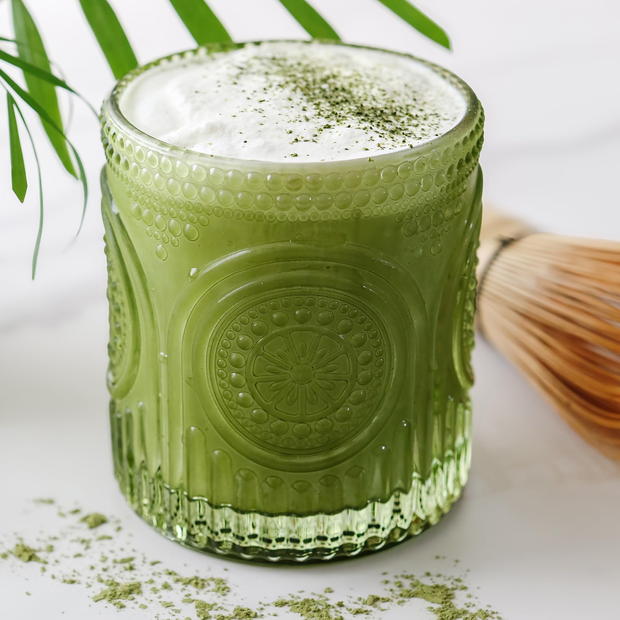 Kate Aspen Retro Arch Floral Green Drinking Glasses Set of 6-10 oz Vintage Beaded Glassware, Perfect for Water, Cocktail, Juice