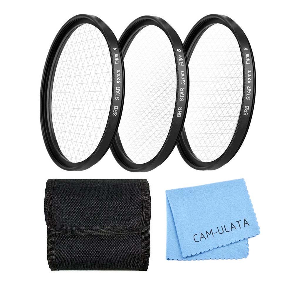 Stern Effektfilter, CAM-ULATA 52mm 4 Punkte 6 Punkte 8 Punkte Stern Filter für Canon Nikon Sony Olympus Pentax Digital SLR Kamera Camcorder DV Objektiv Effekt-Filterset + Nylon Filtertasche + Premium Microfaser Reinigungstuch