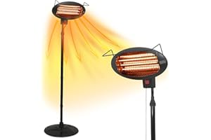 BLACK+DECKER Patio Floor Electric Heater, Patio Heater Stand for Outdoors with 3 Heat Settings
