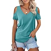 Amoretu Womens Short Sleeve Cold Shoulder Basic Tee Tops Shirts