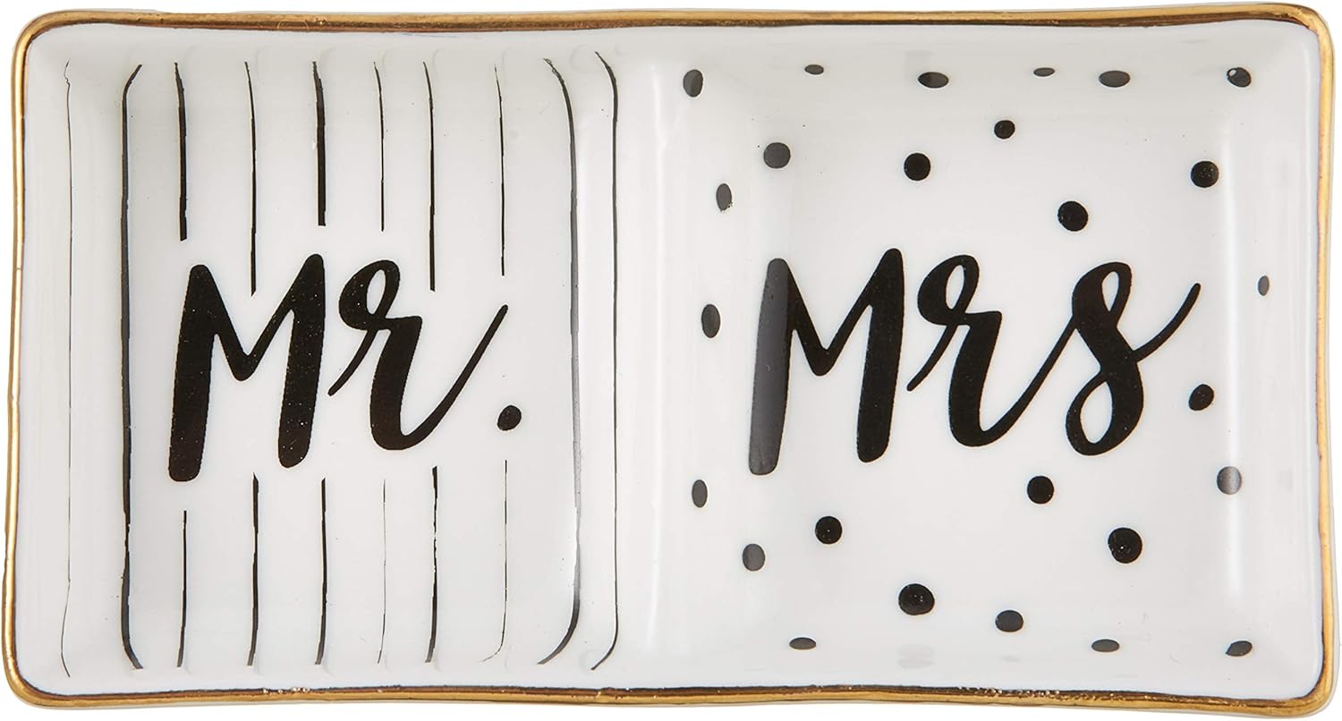 Kate Aspen Mr and Mrs Ring Dish, Wedding Gift, White and Black: Kitchen & Dining