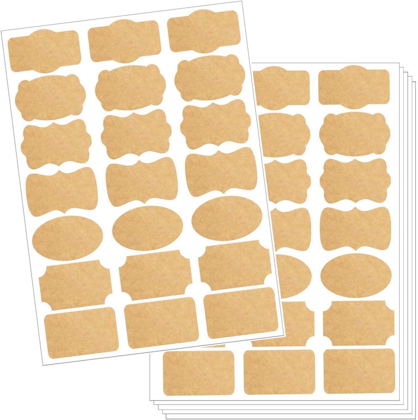 210pcs Brown Kraft Labels 7 Designs Blank Self Adhesive Sticker for Name Tags, Christmas Gift, Logo Stickers, Bottle, Candle, Gift Decoration, Handcraft, Holiday, Office, School, Travel, Funny Décor