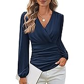 GRACE KARIN Long Sleeve Blouses for Women Dressy Casual, Wrap Tops Work Shirts, 2026 Spring Business Outfits