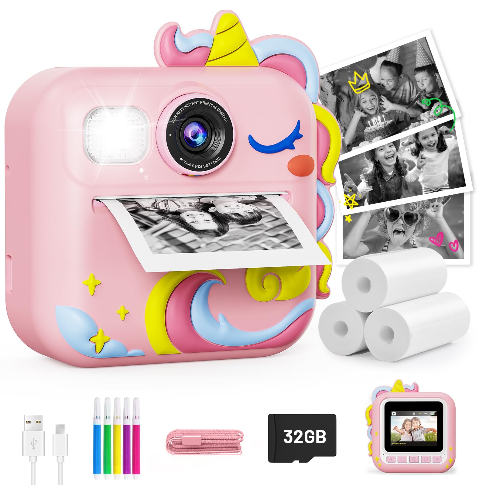 KOKODI Kids Camera Instant Print, 1080P Kids Camera Birthday Gifts Easte Gifts for Girls Age 3-12 with 32GB Card, Video Instant Printable Camera for Kids, Toys for Ages 5-8 Girls (Pink) — image 1