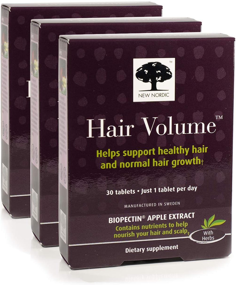 New Nordic Hair Volume w/Apple Extract, 30 Tablets, Pack of 3