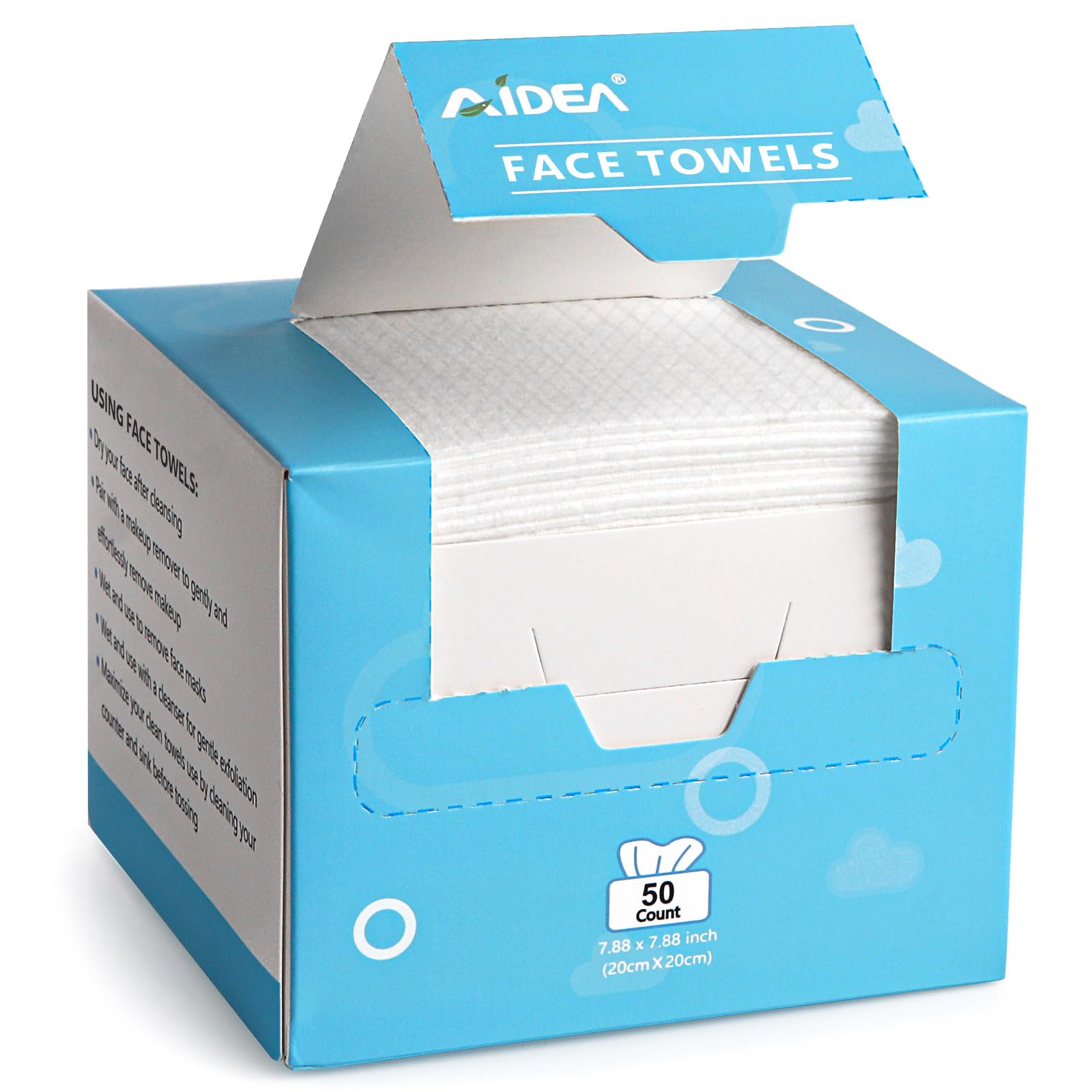 AIDEA Face Towels Disposable-50Ct (1 Box), Clean Facial Towels, Facial Cleansing Wipes for Sensitive Skin, Face Towelettes for Makeup Removing, Nursing, Travel, Dry Wipes