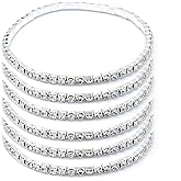 Women Rhinestone Stretch Ankle Bracelet Silver Sparking Tennis Bracelet Crystal Anklet Foot Chain Jewelry (1 Row - 6pcs)
